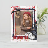 Halloween-Party Einladung Rahmen weiß mit Foto (Stehend Vorderseite)