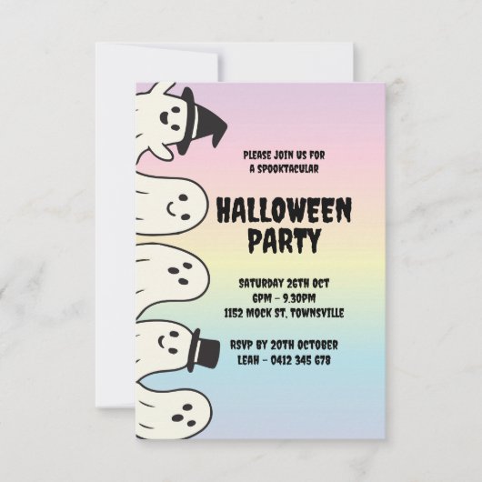 Halloween-Party Einladung Regenbogenpastel Geist (Vorderseite)