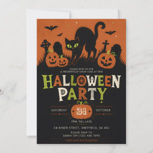 Halloween-Party-Einladung - Schwarze Katze Einladung