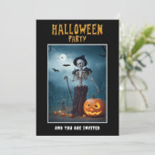 Halloween-Party Einladung Skeleton und Pumpkins (Stehend Vorderseite)