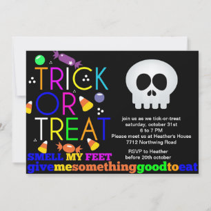Halloween-Party Einladung Skelett und Süßigkeiten
