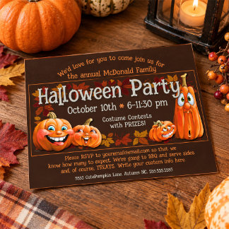 Halloween-Party-Einladung Süße Kürbisse Einladung