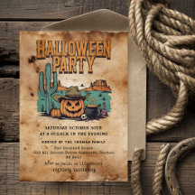 Halloween-Party-Einladung | Vintage Western-Kürbis