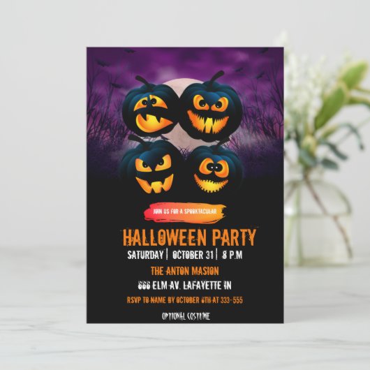 Halloween-Party-Einladung vollständig anpassbar Einladung (Stehend Vorderseite)