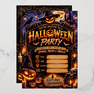 🎃 Halloween-Party-Einladung zum Bearbeiten Grus Folieneinladung