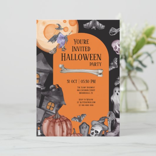 Halloween-Party Essgetränk Beängstigend sein Einladung (Stehend Vorderseite)