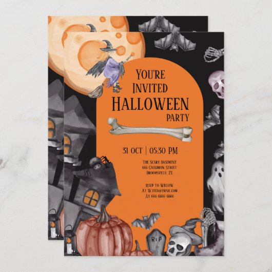 Halloween-Party Essgetränk Beängstigend sein Einladung (Vorne/Hinten)