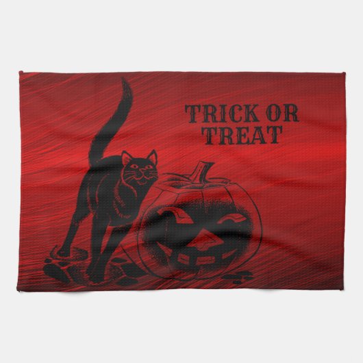 Halloween-Party Evil Black Cat Pumpkin Red Beängst Geschirrtuch (Horizontal)