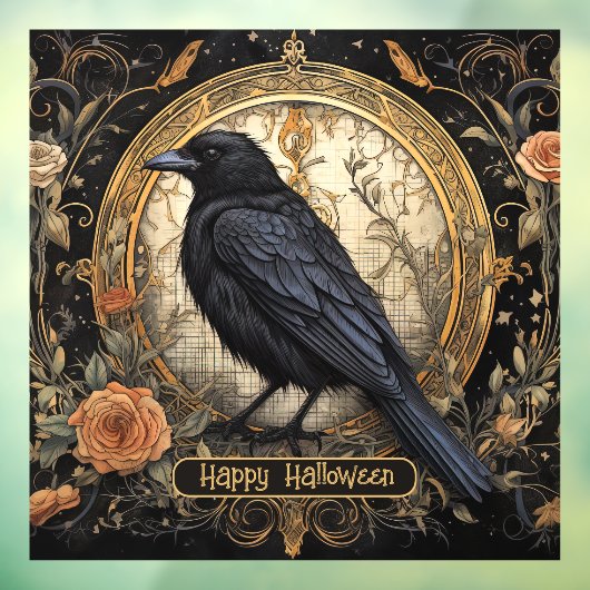Halloween-Party Evil Black Crow Orange Blume Fensteraufkleber (Blatt 3)