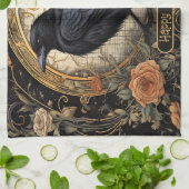 Halloween-Party Evil Black Crow Orange Blume Geschirrtuch (Gefaltet)