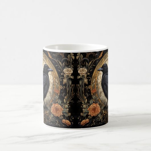 Halloween-Party Evil Black Crow Orange Blume Kaffeetasse (Mittel)