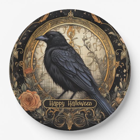 Halloween-Party Evil Black Crow Orange Blume Pappteller (Vorderseite)