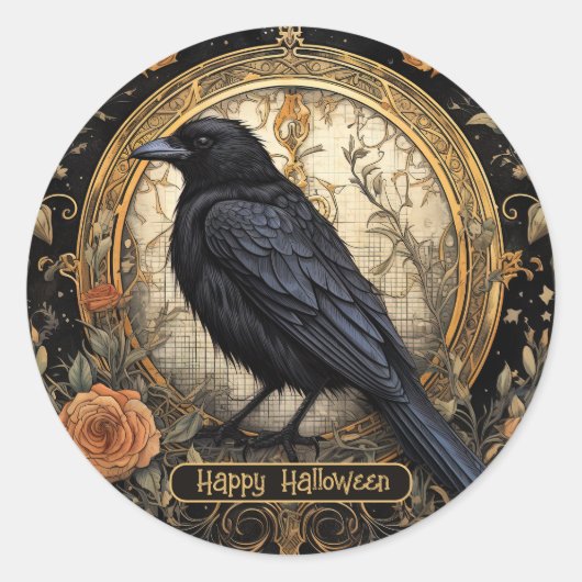 Halloween-Party Evil Black Crow Orange Blume Runder Aufkleber (Vorderseite)