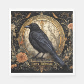Halloween-Party Evil Black Crow Orange Blume Serviette (Vorderseite)