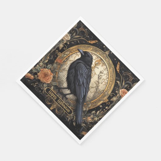 Halloween-Party Evil Black Crow Orange Blume Serviette (Ecke)
