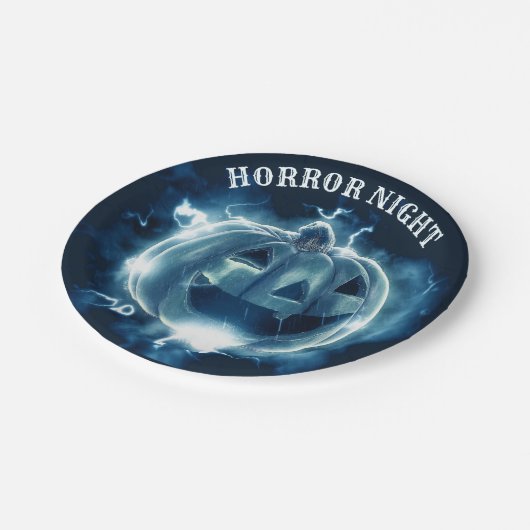 Halloween-Party Evil Blue Pumpkin Horror Beängstig Pappteller (Schrägansicht)