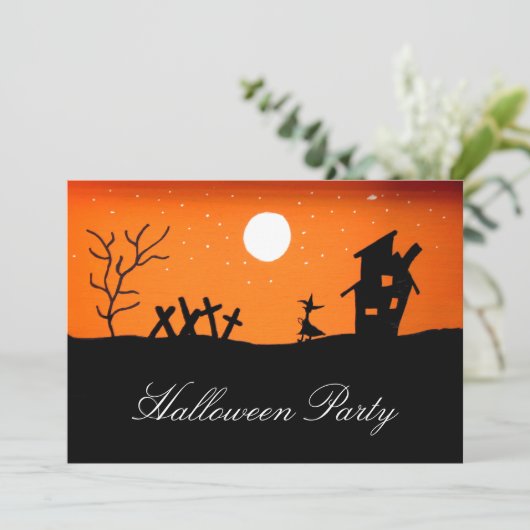 Halloween-Party Fall Folk Art Spooky Einladung (Stehend Vorderseite)