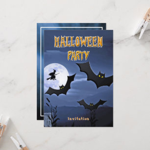 Halloween-Party-Fledermäuse fliegende Hexen-Einlad Einladung