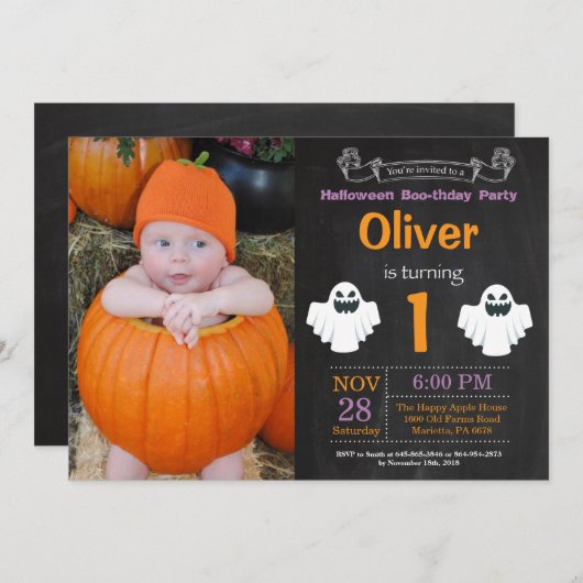 Halloween Party Foto Einladung (Vorne/Hinten)