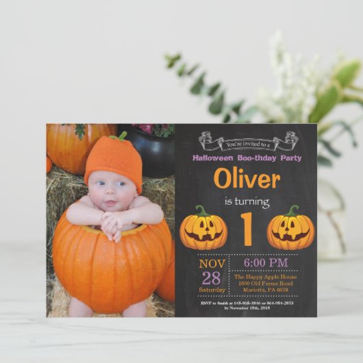 Halloween Party Foto Einladung (Stehend Vorderseite)