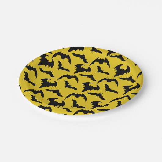 Halloween-Party für Gelb und Schwarze Fledermäuse Pappteller (Schrägansicht)