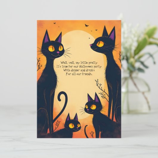 Halloween-Party für große schwarze Katzen Einladung (Stehend Vorderseite)
