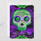 Halloween-Party für grüne und Lila glühende Schäde Einladung (Rückseite)