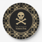 Halloween-Party für handgezogenes Skull-Gold-Glitz Pappteller (Vorderseite)
