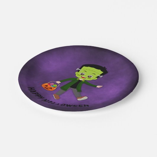 Halloween-Party für Kids Frankenstein Papierplatte Pappteller (Schrägansicht)