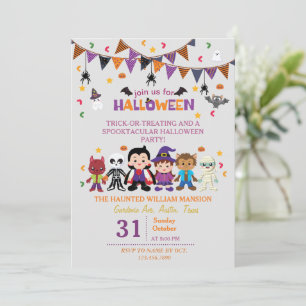 Halloween-Party für Kinder mit niedlicher Hexenkle Einladung