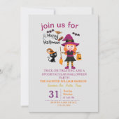 Halloween-Party für Kinder mit niedlicher Hexenkle Einladung (Vorderseite)