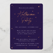 Halloween-Party für lila und goldene Sterne Folieneinladung (Vorderseite)