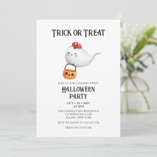 Halloween-Party für niedliche Ghost-Tricks oder Tr Einladung (Stehend Vorderseite)