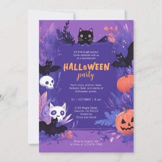 Halloween-Party für niedliche Lila Fledermäuse Einladung (Vorderseite)