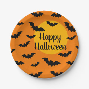 Halloween-Party für orange und schwarze Fledermä Pappteller