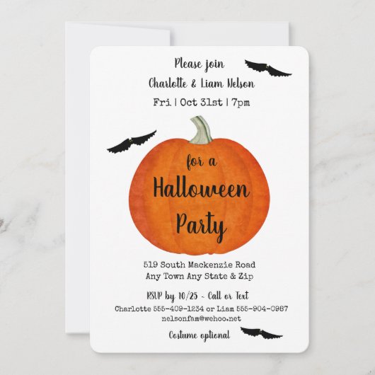 Halloween-Party für Orangen und Schwarze Kürbis un Einladung (Vorderseite)