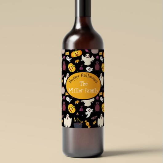 Halloween-Party für personalisierte Familienname Weinetikett