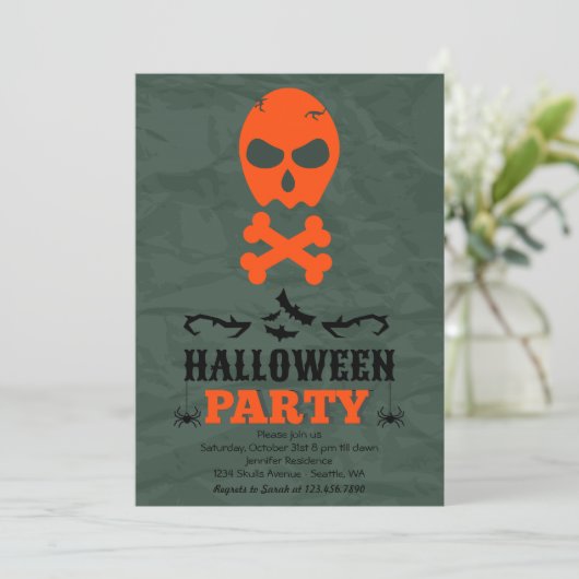 Halloween-Party für Schädel und Kreuzknochen Einla Einladung (Stehend Vorderseite)