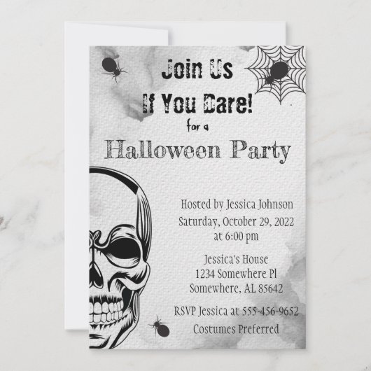Halloween-Party für Schädel und Spider Einladung (Vorderseite)
