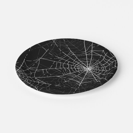 Halloween-Party für Schwarz-Weiß-Spider Pappteller (Schrägansicht)