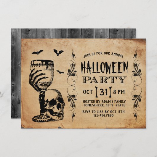 Halloween-Party für Vintage Schädelboote Einladung (Vorne/Hinten)