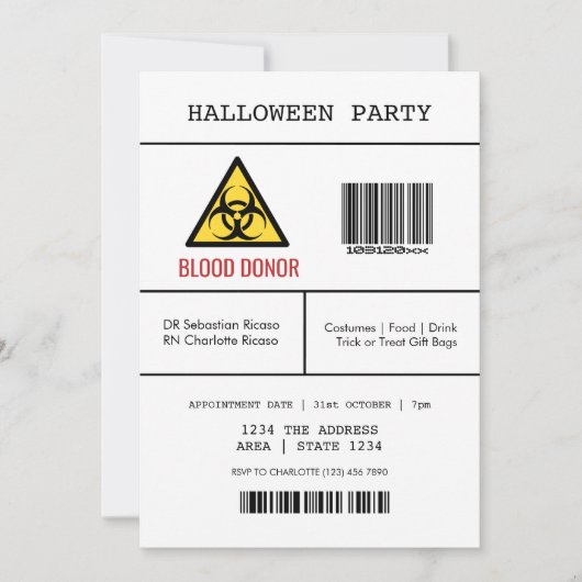 Halloween-Party gefährlicher Blutspender Einladung (Vorderseite)