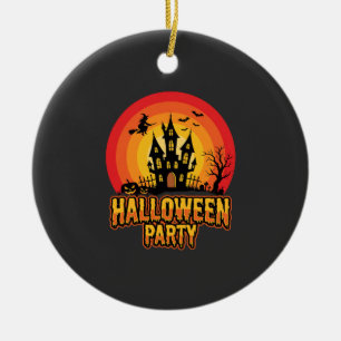 Halloween-Party Geister Schloss Retro Vektor Keramik Ornament