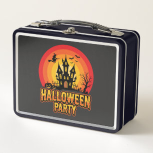 Halloween-Party Geister Schloss Retro Vektor Metall Brotdose