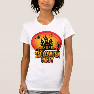 Halloween-Party Geister Schloss Retro Vektor T-Shirt