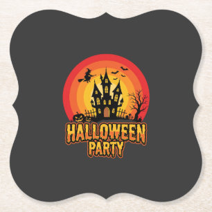 Halloween-Party Geister Schloss Retro Vektor Untersetzer