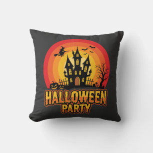 Halloween-Party Geisterburg Retro Vektor Kissen