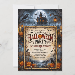 Halloween-Party Geisterhaus Fledermäuse Schwarze K Einladung