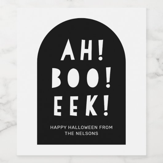 Halloween-Party Geschenk Schwarz & Weiß Arch Boo! Weinetikett (Einzelnes Label)