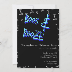 Halloween-Party-Gespenster und Alkohol Neonblau Einladung